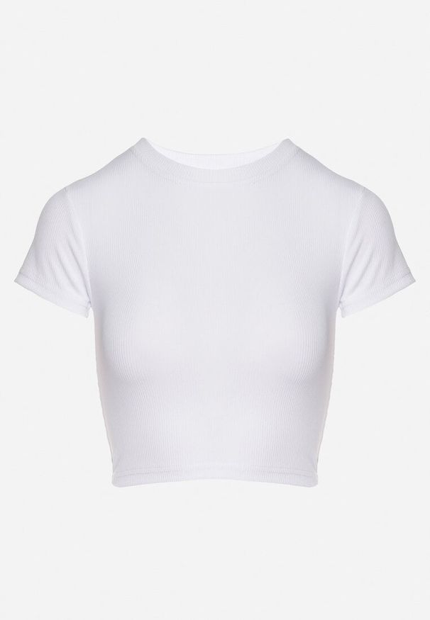 Born2be - Biały T-shirt z Prążkowanego Materiału o Krótkim Kroju Telunna. Okazja: na co dzień, na spacer. Kolor: biały. Materiał: prążkowany, materiał. Długość: krótkie. Styl: klasyczny, casual