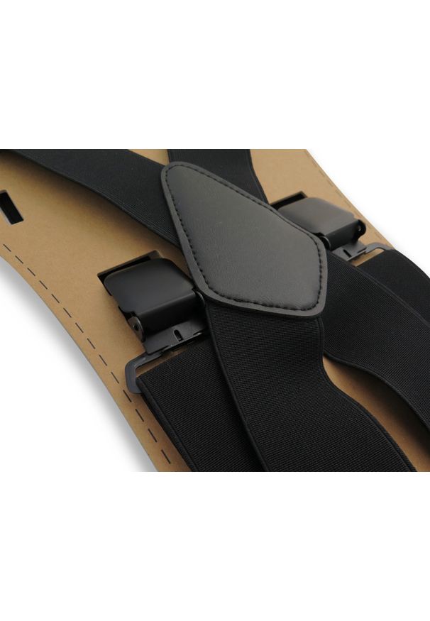 Modini - Szerokie czarne szelki typu X TX. Kolor: czarny. Materiał: skóra, guma