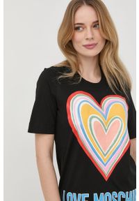 Love Moschino t-shirt bawełniany kolor czarny. Okazja: na co dzień. Kolor: czarny. Materiał: bawełna. Długość rękawa: krótki rękaw. Długość: krótkie. Styl: casual #5