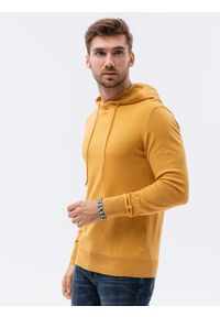 Ombre Clothing - Sweter męski z kapturem - musztardowy V4 E187 - XXL. Typ kołnierza: kaptur. Kolor: żółty. Materiał: nylon, bawełna #5
