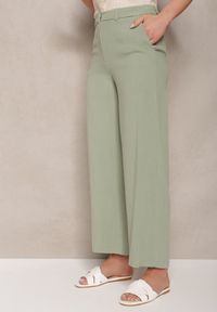 Renee - Zielone Wiskozowe Spodnie z Lnem z Szerokimi Nogawkami Lomera. Okazja: na co dzień. Kolor: zielony. Materiał: len, wiskoza. Styl: casual, elegancki #3