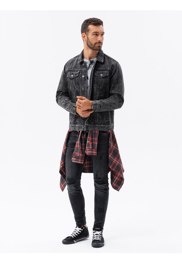 Ombre Clothing - Kurtka męska jeansowa C441 - czarna - XXL. Okazja: na co dzień. Kolor: czarny. Materiał: jeans. Styl: klasyczny, casual