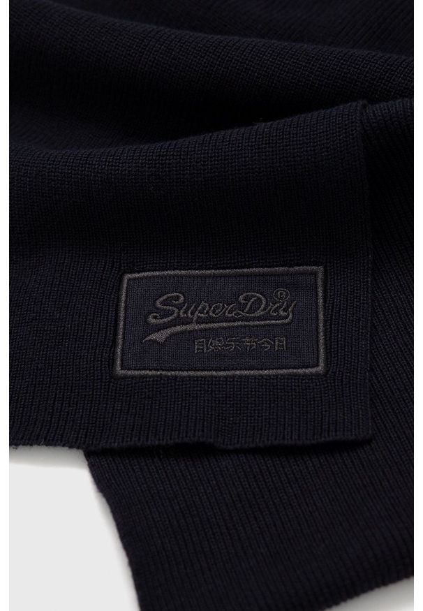 Superdry Szalik bawełniany kolor granatowy gładki. Kolor: niebieski. Materiał: bawełna. Wzór: gładki