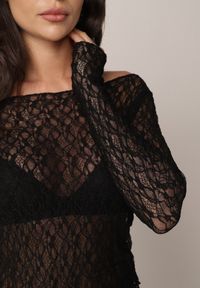Born2be - Czarna Koronkowa Bluzka na Długi Rękaw z Dekoltem Typu Łódka Themenea. Okazja: do pracy, na co dzień. Typ kołnierza: dekolt w łódkę. Kolor: czarny. Materiał: koronka. Długość rękawa: długi rękaw. Długość: długie. Wzór: koronka. Styl: elegancki, klasyczny, casual #4