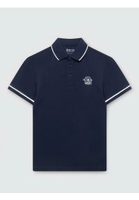Big-Star - koszulka chłopięca z kontrastowym wykończeniem granatowa orion 403. Typ kołnierza: polo. Kolor: niebieski. Materiał: dresówka, bawełna, jeans, dzianina. Wzór: nadruk. Styl: sportowy, klasyczny #1