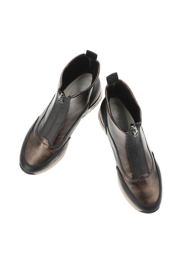 Brązowe Botki Rieker Stylowe Obuwie Damskie. Okazja: na co dzień. Zapięcie: zamek. Kolor: brązowy. Materiał: materiał. Styl: elegancki