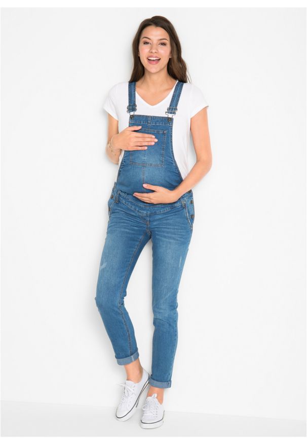 bonprix - Ogrodniczki dżinsowe ciążowe STRAIGHT. Kolekcja: moda ciążowa. Kolor: niebieski