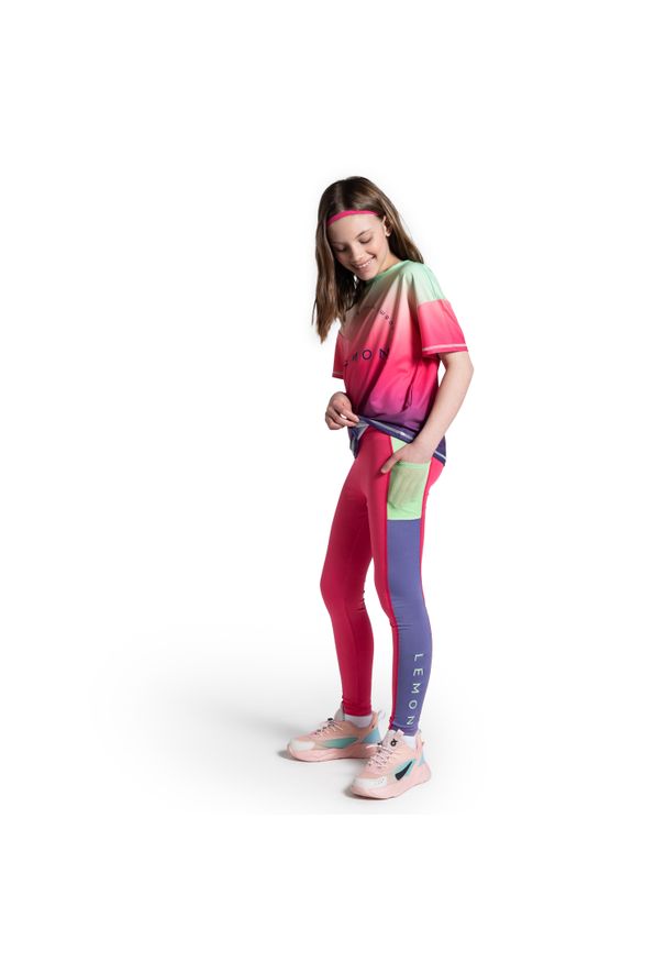 Legginsy do gimanstyki dla dzieci Lemon Explore WL5 z kieszenią. Kolor: różowy. Materiał: poliester, elastan. Styl: sportowy
