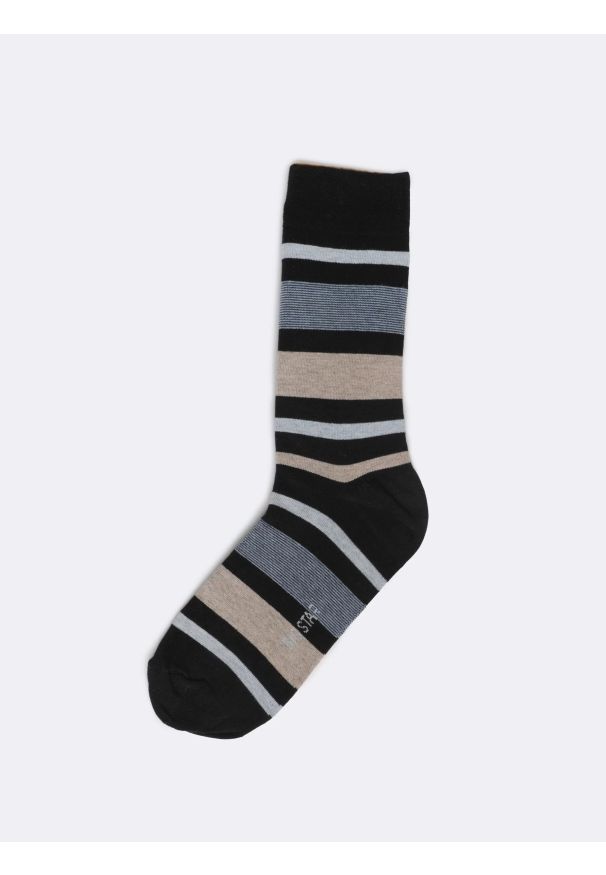 Big-Star - Skarpety bawełniane męskie w kolorowe paski czarne Ismaelo 906. Kolor: czarny. Materiał: bawełna. Wzór: kolorowy, paski