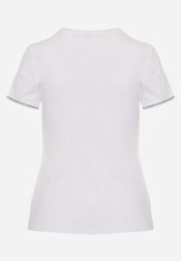 Renee - Biały T-shirt z Bawełny Ozdobiony Cyrkoniami Kallochis. Kolor: biały. Materiał: bawełna. Wzór: aplikacja #6