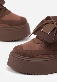 Born2be - Brązowe Sneakersy na Grubej Podeszwie z Wywiniętym Językiem i Kokardą Ellisare. Okazja: na co dzień. Kolor: brązowy. Materiał: jeans #6