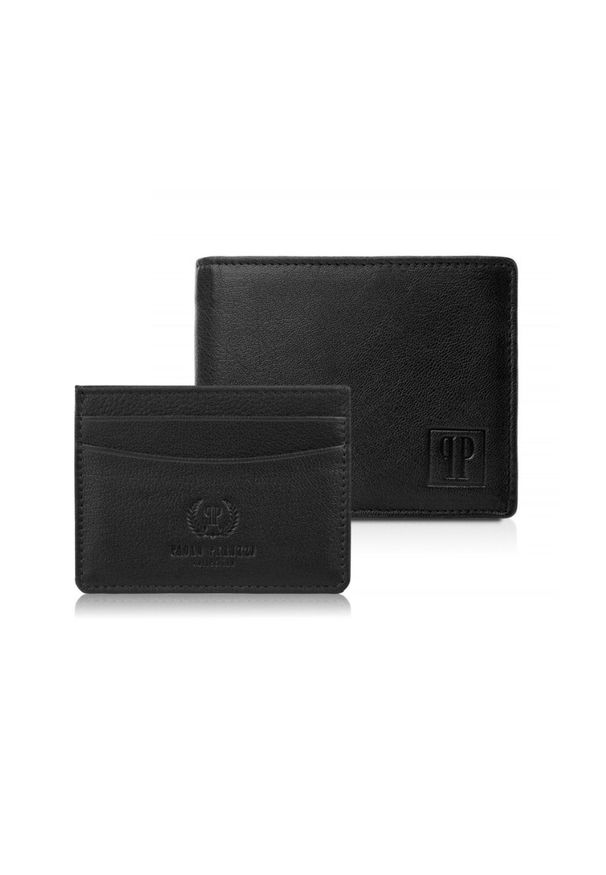 PAOLO PERUZZI - Zestaw prezentowy dla niego portfel męski skórzany T-67 i etui na karty T-151 Paolo Peruzzi ZUP-147-BL. Kolor: czarny. Materiał: skóra