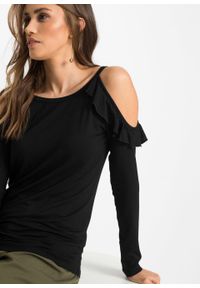 Shirt off-shoulder z przyjaznej dla środowiska wiskozy bonprix czarny. Kolor: czarny. Materiał: wiskoza #5