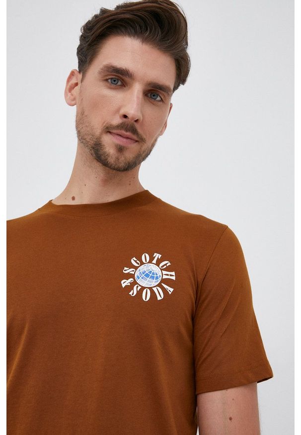 Scotch & Soda - T-shirt bawełniany. Okazja: na co dzień. Kolor: brązowy. Materiał: bawełna. Wzór: nadruk. Styl: casual