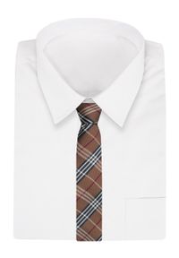 Krawat Alties (7 cm) - Brązowy w Kratę. Kolor: brązowy, beżowy, wielokolorowy. Materiał: tkanina. Styl: elegancki, wizytowy