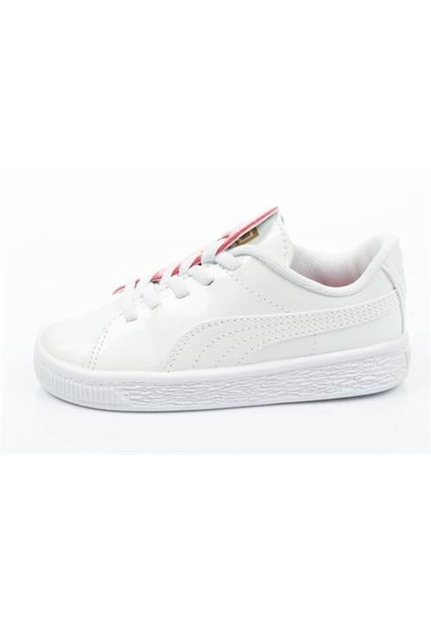 Buty do chodzenia niemowlęce Puma Basket Crush Patent. Zapięcie: sznurówki. Kolor: biały. Materiał: syntetyk, materiał. Szerokość cholewki: normalna. Sport: turystyka piesza