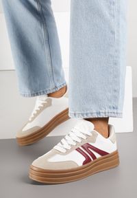 Born2be - Białe Sneakersy w Stylu Tenisówek na Grubej Podeszwie z Geometrycznym Wzorem Wevirra. Okazja: na co dzień. Kolor: biały. Wzór: geometria