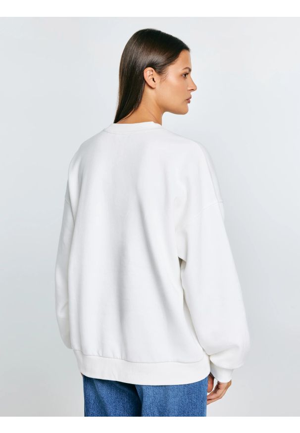 Big-Star - Bluza damska z logo BIG STAR biała Rubena 100. Okazja: na co dzień. Kolor: biały. Materiał: dzianina, materiał. Długość rękawa: długi rękaw. Długość: długie. Wzór: aplikacja. Styl: casual