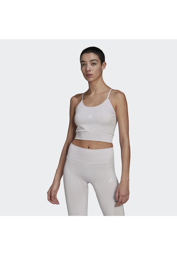 Biustonosz sportowy damski Adidas Sml Spagcrop. Kolor: biały, wielokolorowy, różowy