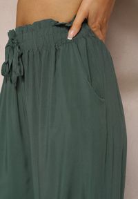 Renee - Zielone Spodnie z Bawełny High Waist z Szerokimi Nogawkami i Gumką w Pasie Clisea. Stan: podwyższony. Kolor: zielony. Materiał: bawełna. Sezon: lato #4
