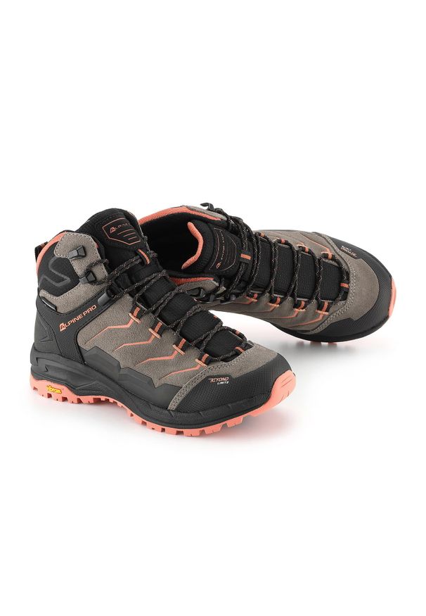 ALPINE PRO - Buty wysokie trekkingowe damskie Alpine Pro Crede Vibram. Kolor: brązowy. Materiał: skóra. Szerokość cholewki: normalna. Styl: sportowy