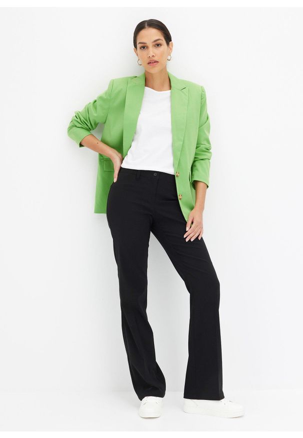 bonprix - Spodnie ze stretchem o kroju bootcut. Stan: obniżony. Kolor: czarny