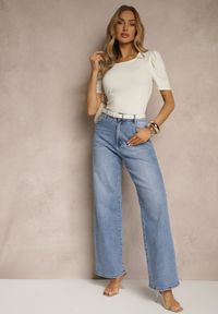Renee - Beżowy T-shirt z Prążkowanej Tkaniny z Zakładkami przy Rękawach Kolaniella. Kolor: beżowy. Materiał: tkanina, prążkowany. Styl: elegancki #4