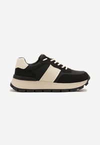 Renee - Czarno-Beżowe Sneakersy na Platformie z Tłoczeniem Tillivalle. Okazja: na co dzień. Kolor: czarny. Materiał: jeans. Szerokość cholewki: normalna. Obcas: na platformie #6