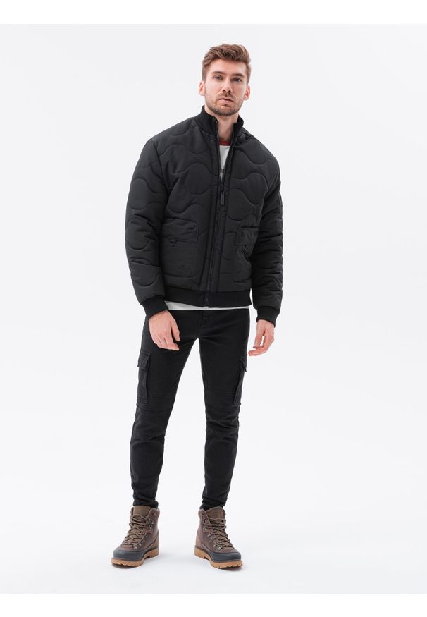 Ombre Clothing - Kurtka męska przejściowa C515 - czarna - XXL. Kolor: czarny. Materiał: poliester