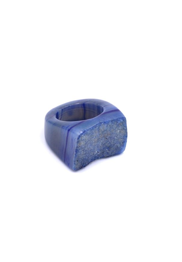 Brazi Druse Jewelry - Pierścionek Agat Jasno-Niebieski Druza rozmiar 16. Kolor: niebieski. Kamień szlachetny: agat