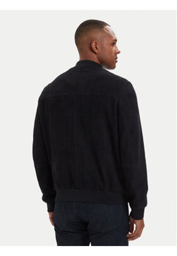 Karl Lagerfeld - KARL LAGERFELD Kurtka skórzana 555011 562411 Granatowy Regular Fit. Typ kołnierza: dekolt w karo. Kolor: niebieski. Materiał: skóra