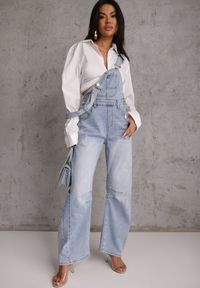 Renee - Niebieskie Jeansy Ogrodniczki z Nogawką Balloon z Bawełną Vimalliene. Okazja: na co dzień. Stan: podwyższony. Kolor: niebieski. Styl: casual, elegancki #4