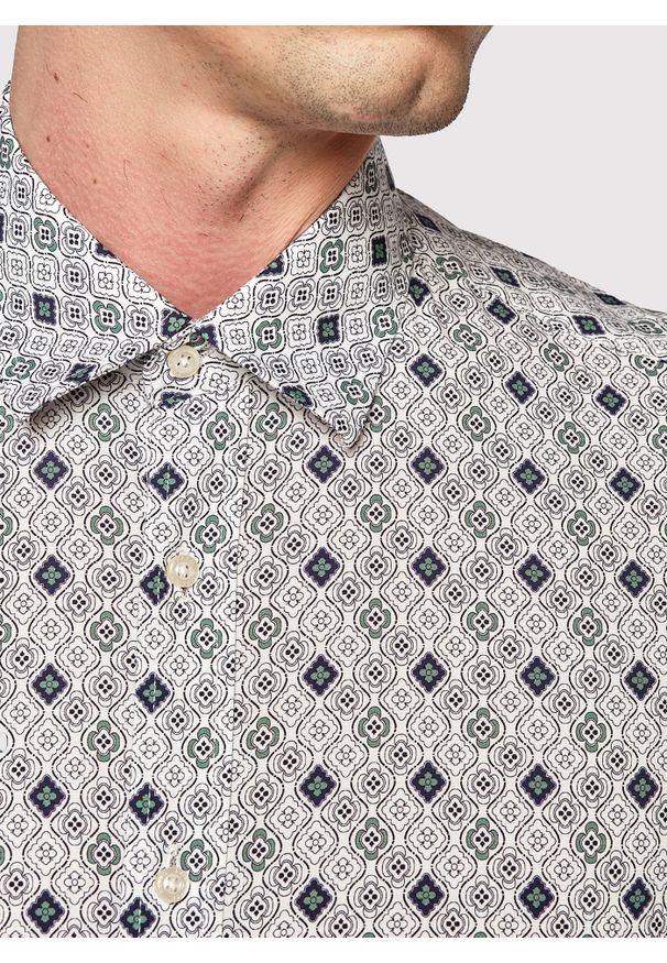 Pako Lorente - PAKO LORENTE – Męska koszula w kolorze białym w granatowo-zielony wzór. Typ kołnierza: kołnierzyk klasyczny. Kolor: wielokolorowy, niebieski, biały, zielony. Materiał: bawełna, elastan. Długość rękawa: długi rękaw. Długość: długie. Styl: klasyczny