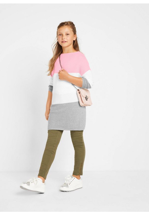 bonprix - Długi sweter. Typ kołnierza: kołnierzyk stójkowy. Kolor: różowy. Długość: długie