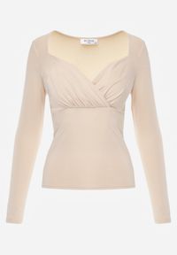 Renee - Beżowa Bluzka Iphicraethon. Kolor: beżowy. Materiał: dzianina. Długość rękawa: długi rękaw. Długość: długie. Wzór: aplikacja #6