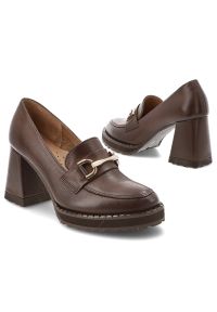 Brązowe Półbuty Armodo Skórzane Obuwie Damskie. Zapięcie: sprzączka. Kolor: brązowy. Materiał: skóra. Obcas: na obcasie. Styl: klasyczny, elegancki. Wysokość obcasa: średni #3