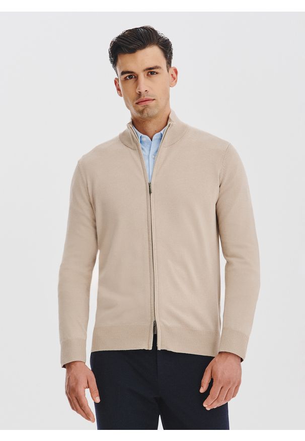 Pako Lorente - PAKO LORENTE - Beżowy rozpinany sweter męski. Okazja: na co dzień. Kolor: szary, beżowy, niebieski. Materiał: poliamid, wiskoza. Wzór: gładki. Sezon: jesień. Styl: casual