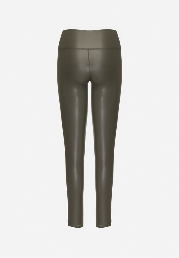Born2be - Ciemnozielone Legginsy z Ekoskóry z Wysokim Stanem i Polarem Labira. Okazja: na co dzień. Stan: podwyższony. Kolor: zielony. Materiał: polar. Styl: casual, elegancki
