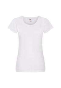 FRUIT OF THE LOOM - Oryginalny Gładki T-shirt Dla Kobiet. Kolor: biały. Wzór: gładki