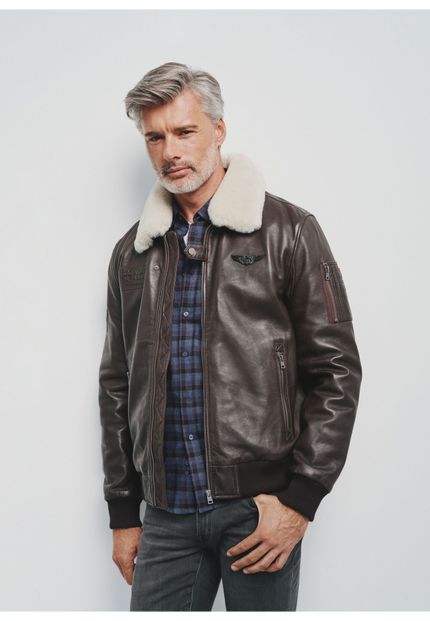 Brązowa kurtka skórzana Ochnik elegancka, na jesień KURMS-0350