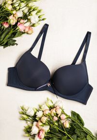 Renee - Granatowy Koronkowy Biustonosz Full Cup z Odpinanymi Ramiączkami Nitan. Kolor: niebieski. Materiał: koronka. Rodzaj stanika: odpinane ramiączka