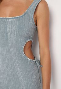 Born2be - Jasnoniebieska Bawełniana Sukienka na Ramiączkach ze Ściągaczami i Wycięciami po Bokach Nestanina. Kolor: niebieski. Materiał: bawełna. Długość rękawa: na ramiączkach. Styl: elegancki #7