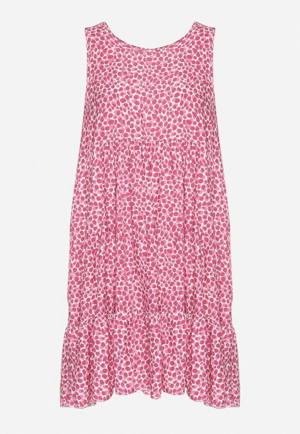 Born2be - Ciemnoróżowa Bawełniana Sukienka Bez Rękawów w Kolorowe Plamki Nattelle. Okazja: na co dzień. Kolor: różowy. Materiał: bawełna. Długość rękawa: bez rękawów. Wzór: kolorowy. Styl: klasyczny, casual, elegancki