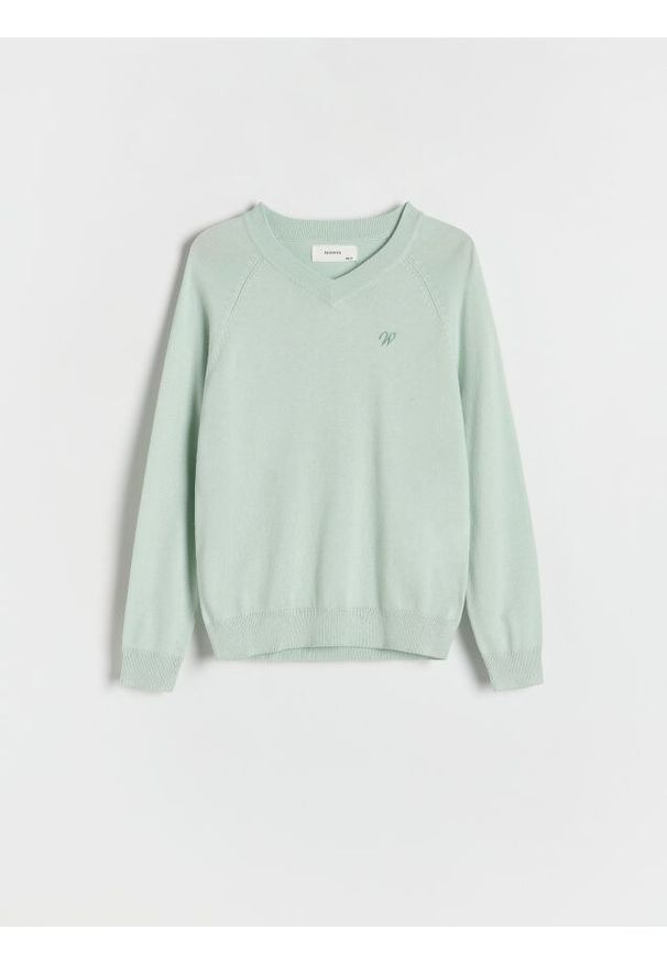 Reserved - Gładki sweter z wiskozą - jasnozielony. Kolor: zielony. Materiał: wiskoza. Wzór: gładki
