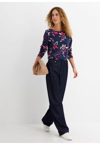 bonprix - Shirt z długim rękawem, w kwiaty. Kolor: niebieski. Materiał: bawełna. Długość rękawa: długi rękaw. Długość: długie. Wzór: kwiaty #2