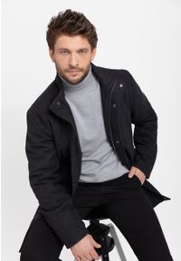 Volcano - Płaszcz męski z wełną J-WELL. Okazja: na co dzień. Typ kołnierza: kołnierzyk stójkowy. Kolor: szary. Materiał: wełna. Długość: krótkie. Sezon: zima. Styl: casual, elegancki #1