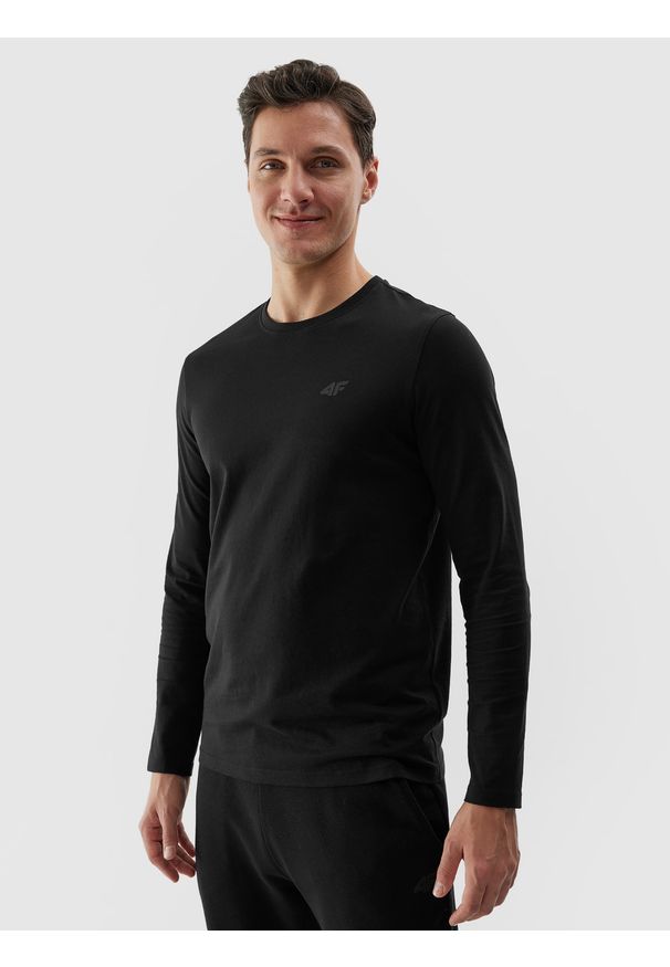 4f - 4F Longsleeve gładki męski - czarny M. Okazja: na co dzień. Kolor: czarny. Materiał: bawełna, jersey, dzianina. Długość rękawa: długi rękaw. Długość: długie. Wzór: gładki. Styl: sportowy, casual