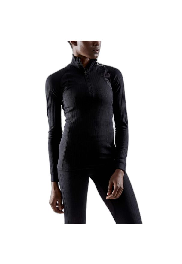 Damska koszulka kompresyjna zapinana na zamek Craft Active Extreme. Kolor: czarny. Długość rękawa: długi rękaw. Sezon: zima