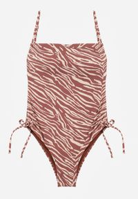 Renee - Brązowy Strój Kąpielowy z Odkrytymi Plecami i Wiązaniami Zarinania. Kolekcja: plus size. Kolor: brązowy. Materiał: koronka. Wzór: nadruk #2