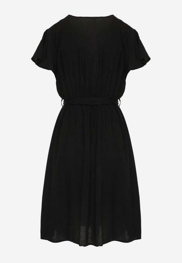 Renee - Czarna Rozkloszowana Sukienka Midi z Wiązanym Paskiem Elemia. Kolor: czarny. Materiał: wiskoza, materiał, tkanina. Długość: midi